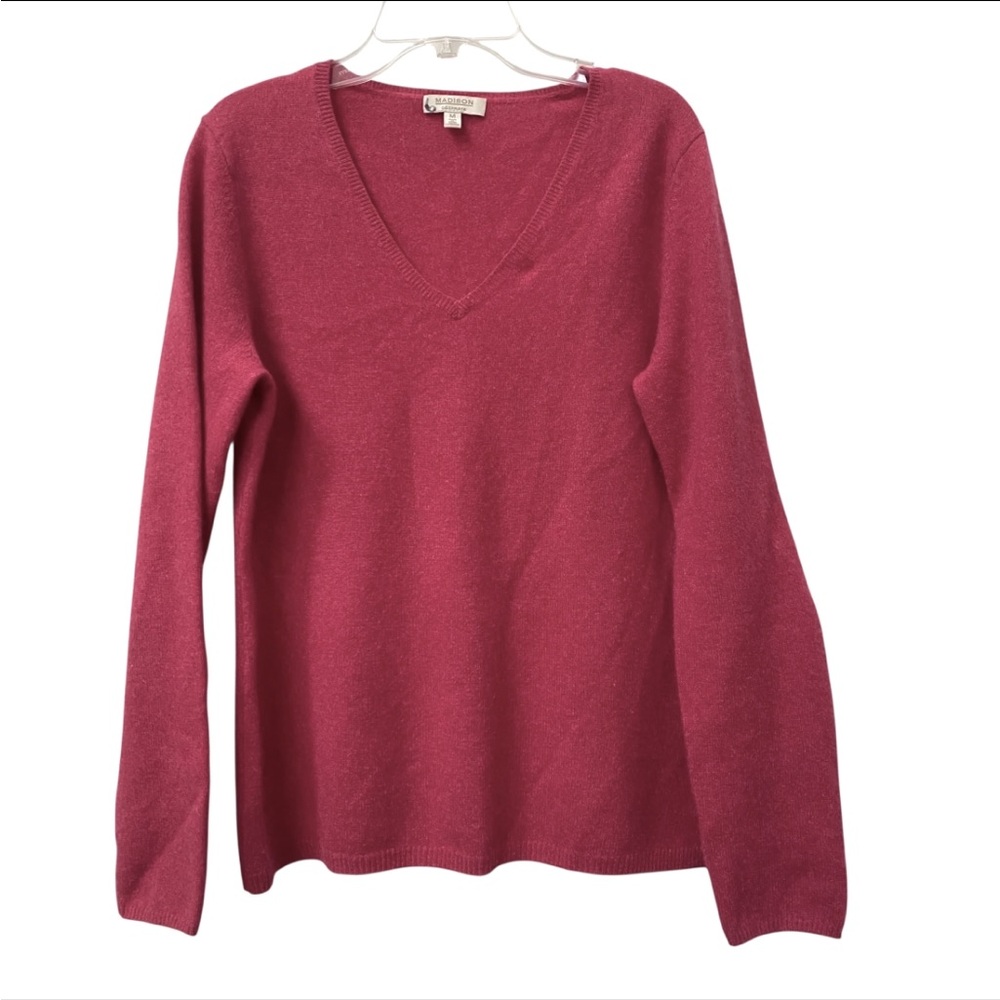 Madison Cashmere Red V-Neck Sweater size M